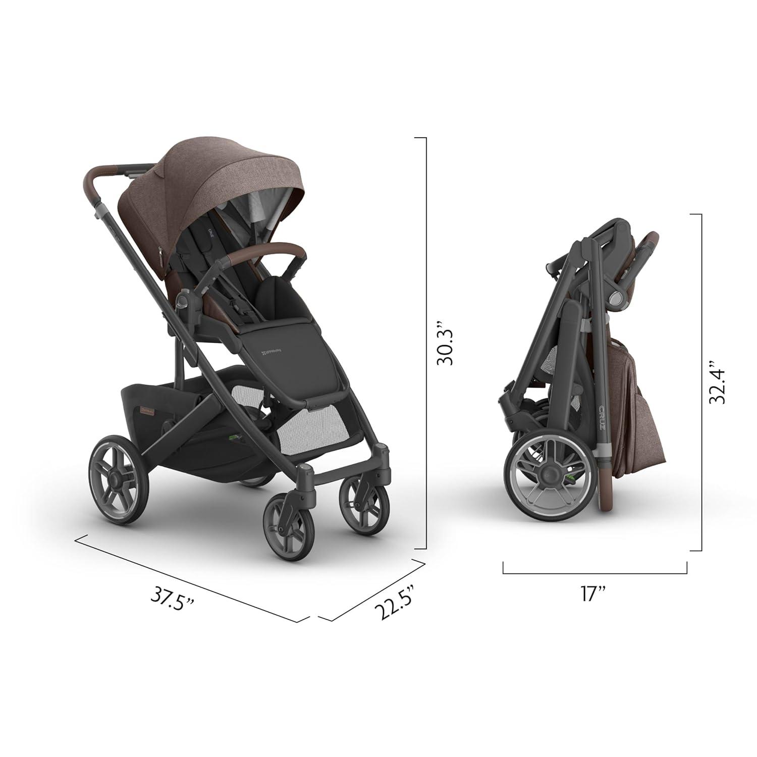 imageUPPAbaby Cruz V3 Stroller from Birth Car Seat Compatible FullSize Reversible Seat Infant Insert Bug and Rain Shields Included Ada Sandstone MlangeCarbon FrameChestnut LeatherOwen Mocha Mlange