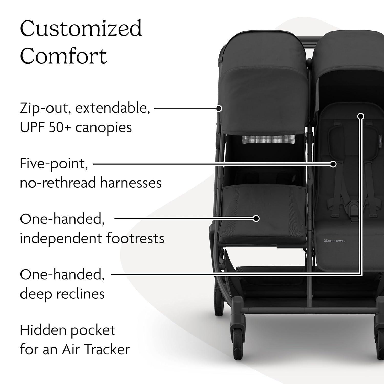 imageUPPAbaby Minu Duo SidebySide Double Stroller Lightweight Compact Design for Travel Easy Fold from Birth to Toddler Independent Recline Ada SandstoneCarbon FrameChestnut LeatherJake CharcoalCarbon FrameBlack Leather