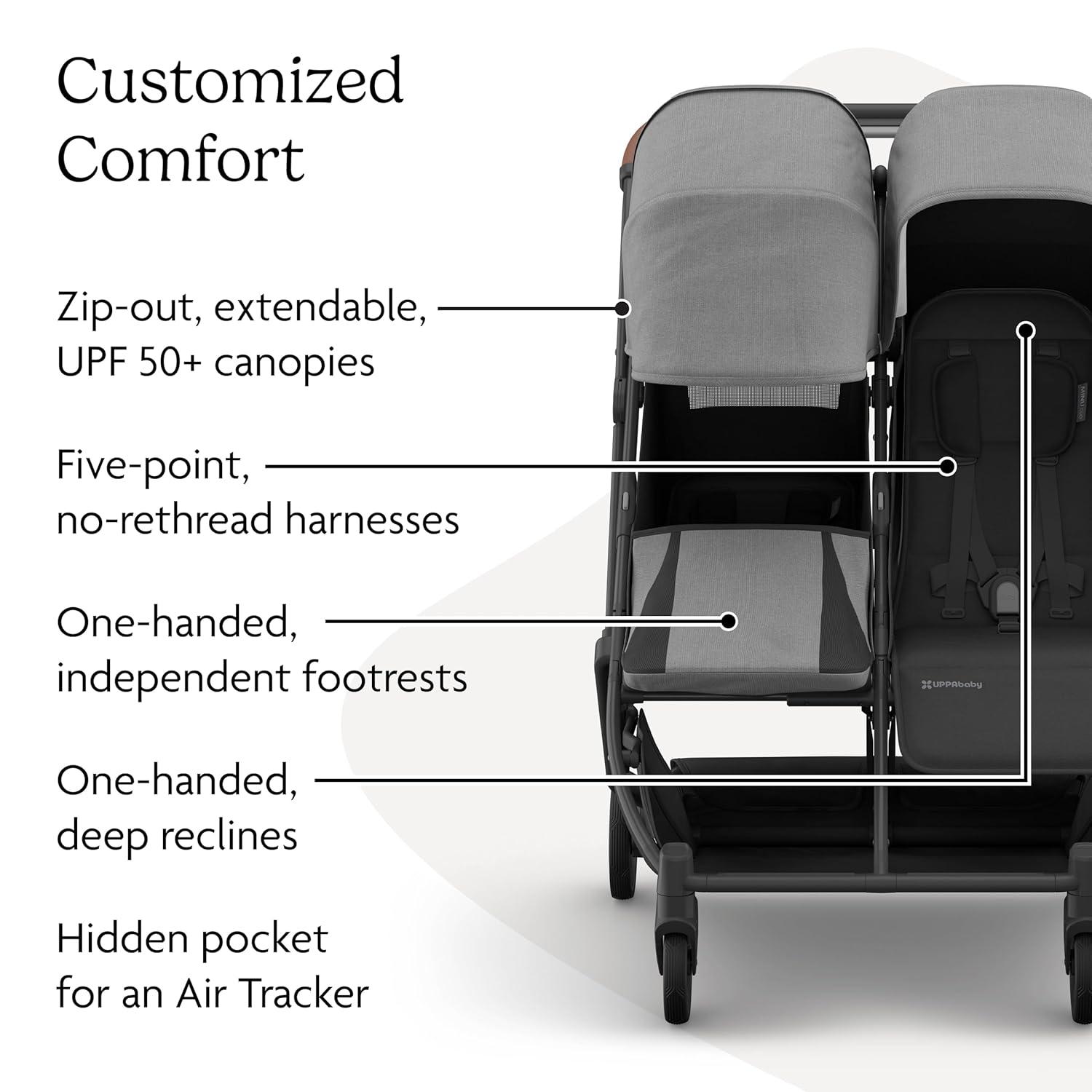 imageUPPAbaby Minu Duo SidebySide Double Stroller Lightweight Compact Design for Travel Easy Fold from Birth to Toddler Independent Recline Ada SandstoneCarbon FrameChestnut LeatherGreyson Charcoal MlangeCarbon FrameSaddle Leather