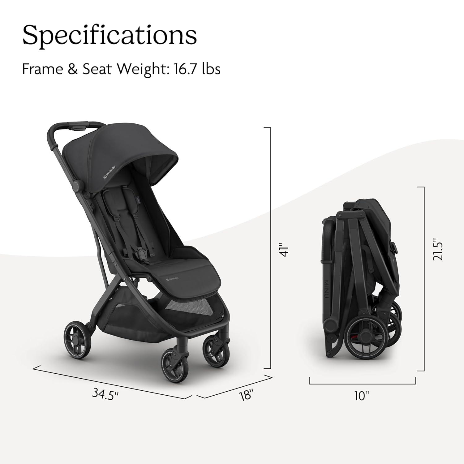 imageUPPAbaby Minu V3 Travel Stroller Lightweight Compact Design OneHand Fold Unfold from Birth Overhead Compatible Ada SandstoneCarbon FrameChestnut LeatherJake CharcoalCarbon FrameBlack Leather