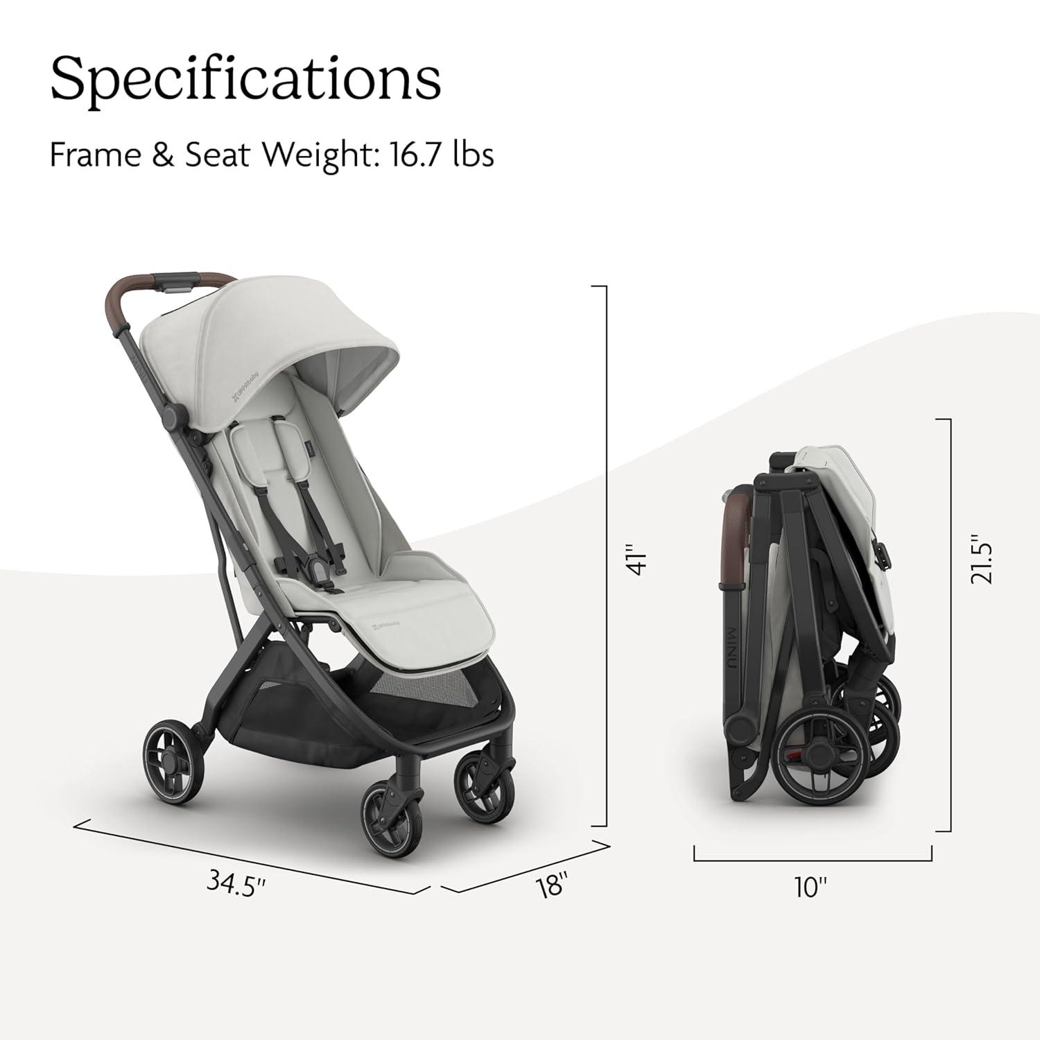 imageUPPAbaby Minu V3 Travel Stroller Lightweight Compact Design OneHand Fold Unfold from Birth Overhead Compatible Ada SandstoneCarbon FrameChestnut LeatherSavannah Pearl Gray JacquardCarbon FrameChestnut Leather