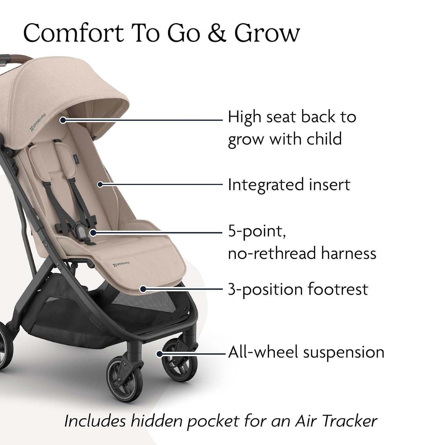 imageUPPAbaby Minu V3 Travel Stroller Lightweight Compact Design OneHand Fold Unfold from Birth Overhead Compatible Ada SandstoneCarbon FrameChestnut LeatherAda Sandstone MelangeCarbon FrameChestnut Leather