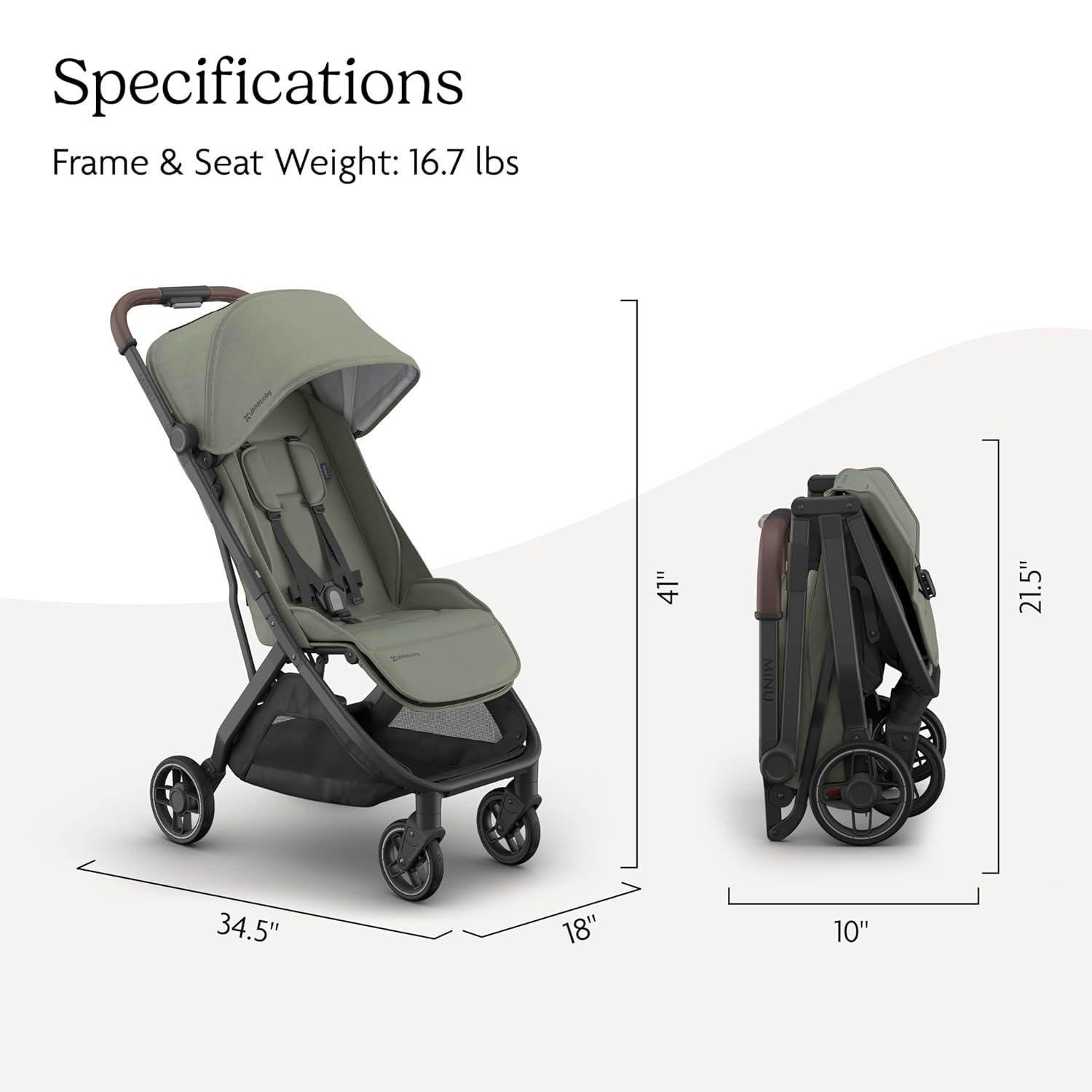 imageUPPAbaby Minu V3 Travel Stroller Lightweight Compact Design OneHand Fold Unfold from Birth Overhead Compatible Ada SandstoneCarbon FrameChestnut LeatherEvelyn Meadow GreenGraphite FrameChestnut Leather