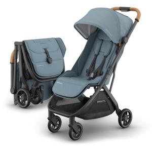 UPPAbaby Minu V3 Travel Stroller – Lightweight + Compact Design – One-Hand Fold + Unfold – from Birth + Overhead Compatible – Ada (Sandstone/Carbon Frame/Chestnut Leather)(Dillan (Stone Blue/Carbon Frame/Sand Leather))