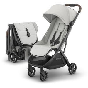 UPPAbaby Minu V3 Travel Stroller – Lightweight + Compact Design – One-Hand Fold + Unfold – from Birth + Overhead Compatible – Ada (Sandstone/Carbon Frame/Chestnut Leather)(Savannah (Pearl Gray Jacquard/Carbon Frame/Chestnut Leather))