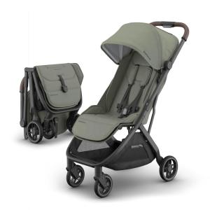 UPPAbaby Minu V3 Travel Stroller – Lightweight + Compact Design – One-Hand Fold + Unfold – from Birth + Overhead Compatible – Ada (Sandstone/Carbon Frame/Chestnut Leather)(Evelyn (Meadow Green/Graphite Frame/Chestnut Leather))