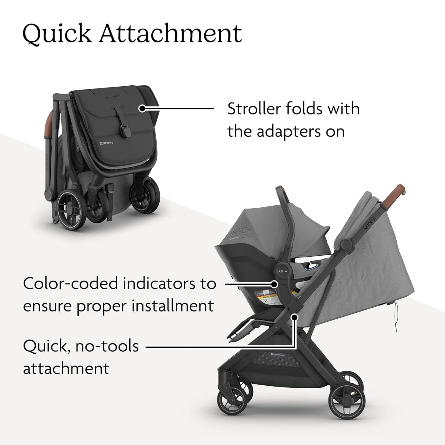 imageUPPAbaby Minu V3 Stroller Aria V2 Infant Car Seat Travel System Combo Adapter Foot Cover Bug and Rain Shields Car Seat Base and Infant Insert Included Greyson Charcoal Declan Oat
