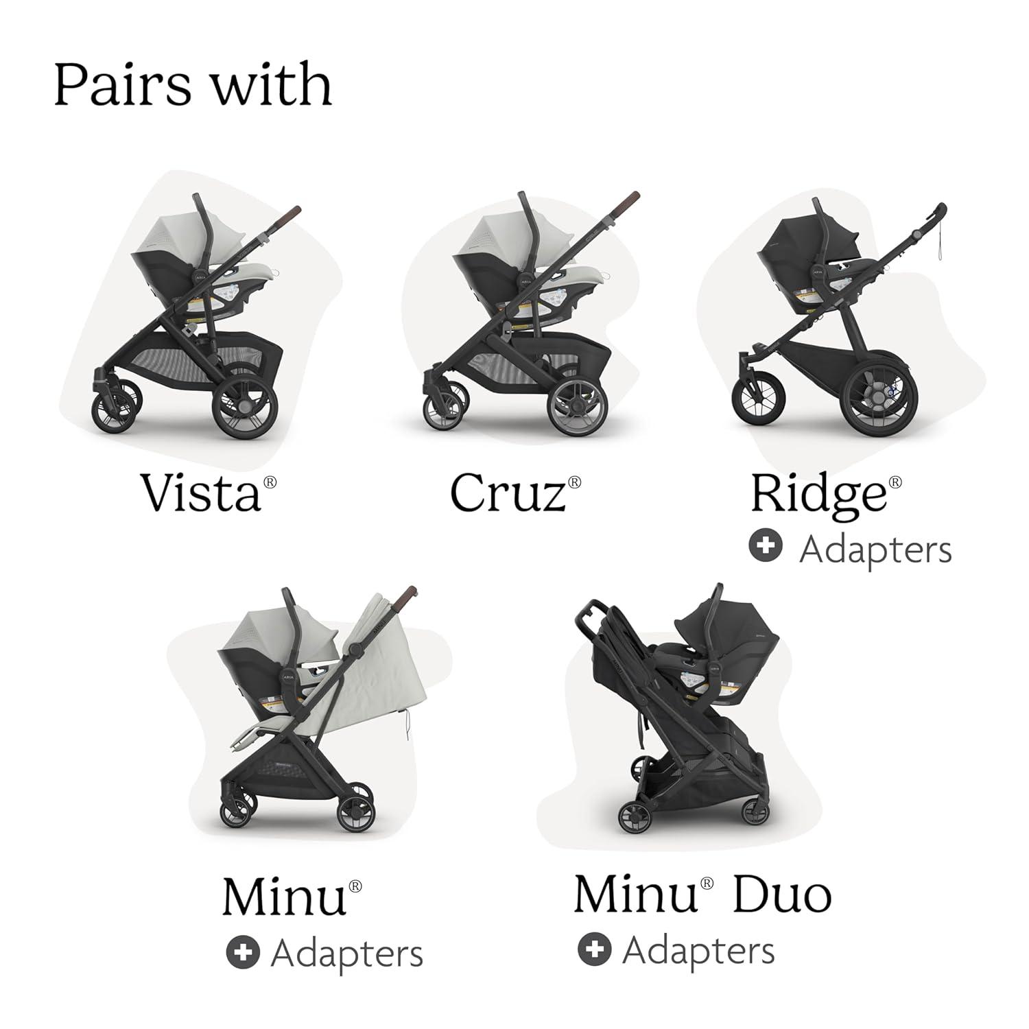 imageUPPAbaby Aria V2 Lightweight Infant Car Seat Just Under 6 lbs Base with Load Leg Infant Insert AllWeather FootCover Included Direct Stroller Attachment Ada SandstoneSavannah Pearl Gray Jacquard