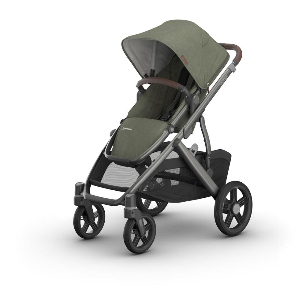 imageUPPAbaby Vista V3 Convertible SingletoDouble Stroller for Baby amp Toddler 30 Configurations Car Seat Compatible AllWheel Suspension XL Basket Ada Sandstone MlangeCarbon FrameEvelyn Meadow Green