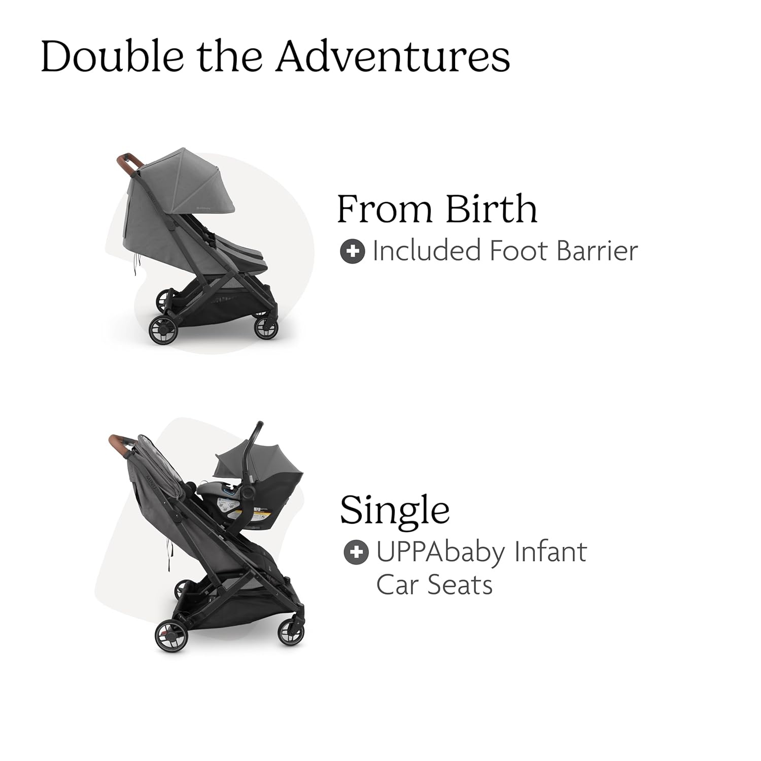 image:imageUPPAbaby Minu Duo SidebySide Double Stroller Lightweight Compact Design for Travel Easy Fold from Birth to Toddler Independent Recline James BlackCarbon FrameBlack LeatherGreyson Charcoal MlangeCarbon FrameSaddle Leather