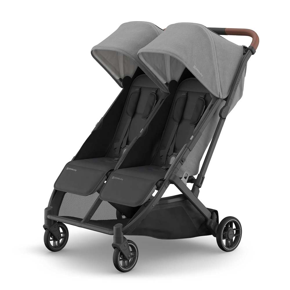 image:imageUPPAbaby Minu Duo SidebySide Double Stroller Lightweight Compact Design for Travel Easy Fold from Birth to Toddler Independent Recline James BlackCarbon FrameBlack LeatherGreyson Charcoal MlangeCarbon FrameSaddle Leather