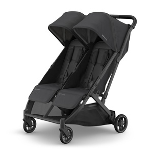 UPPAbaby Minu Duo Side-by-Side Double Stroller – Lightweight + Compact Design for Travel – Easy Fold- from Birth to Toddler – Independent Recline -James (Black/Carbon Frame/Black Leather)(Jake (Charcoal/Carbon Frame/Black Leather))