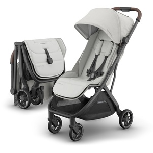 UPPAbaby Minu V3 Travel Stroller – Lightweight + Compact Design – One-Hand Fold + Unfold – from Birth + Overhead Compatible – James (Black/Carbon Frame/Black Leather)(Savannah (Pearl Gray Jacquard/Carbon Frame/Chestnut Leather))