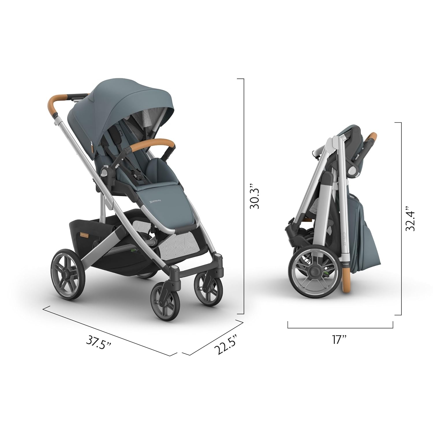 image:imageUPPAbaby Cruz V3 Stroller from Birth Car Seat Compatible FullSize Reversible Seat Infant Insert Bug and Rain Shields Included James BlackCarbon FrameBlack LeatherCallum Stone Blue