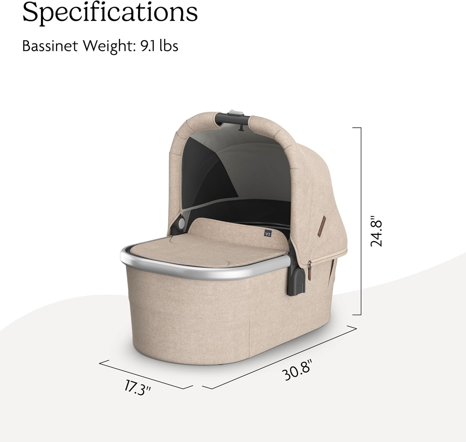 image:imageUPPAbaby Bassinet V3 Compatible with Vista Cruz Ridge Strollers Overnight Sleep Solution Mattress Sheet and Bug Shield Included James BlackCarbon FrameDeclan Oat Mlange
