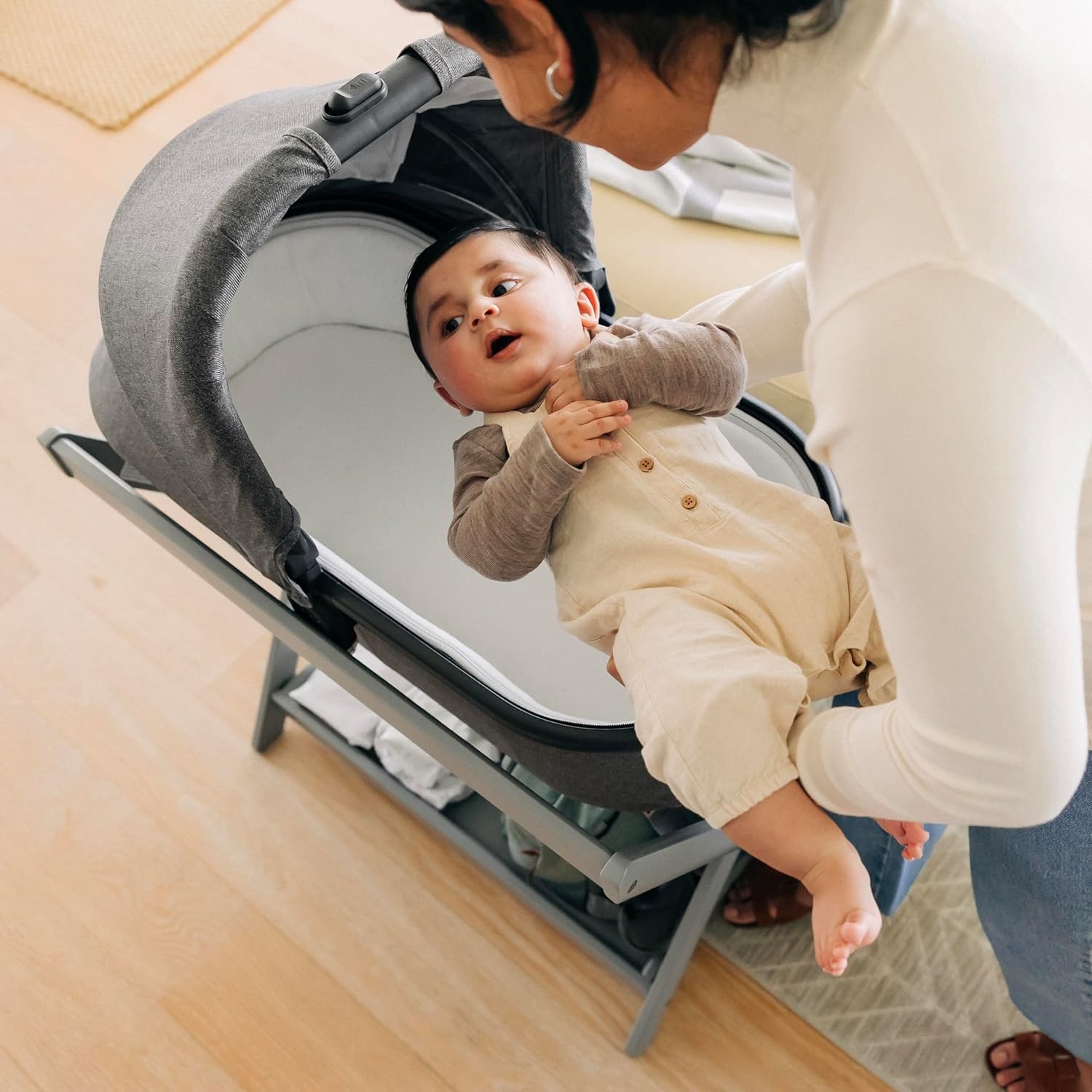 image:imageUPPAbaby Bassinet V3 Compatible with Vista Cruz Ridge Strollers Overnight Sleep Solution Mattress Sheet and Bug Shield Included James BlackCarbon FrameWhite