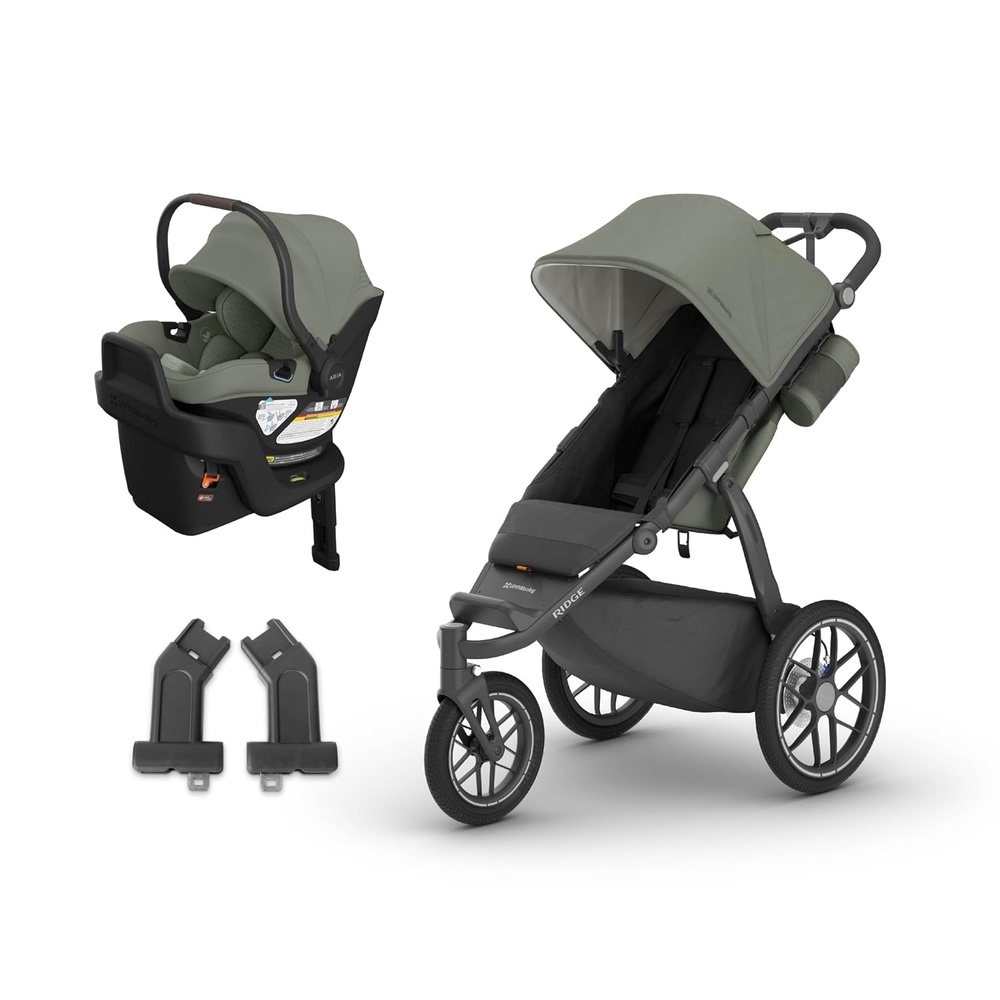 image:imageUPPAbaby Ridge V2 AllTerrain 3Wheel Jogging Stroller Aria V2 Infant Car Seat Travel System Newborn to Toddler Stroller Combo Car Seat Base Included Never Flat Tires Evelyn Meadow Green