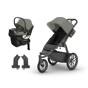 UPPAbaby Ridge V2 All-Terrain 3-Wheel Jogging Stroller + Aria V2 Infant Car Seat Travel System – Newborn to Toddler Stroller Combo, Car Seat Base Included, Never Flat Tires – Evelyn (Meadow Green)