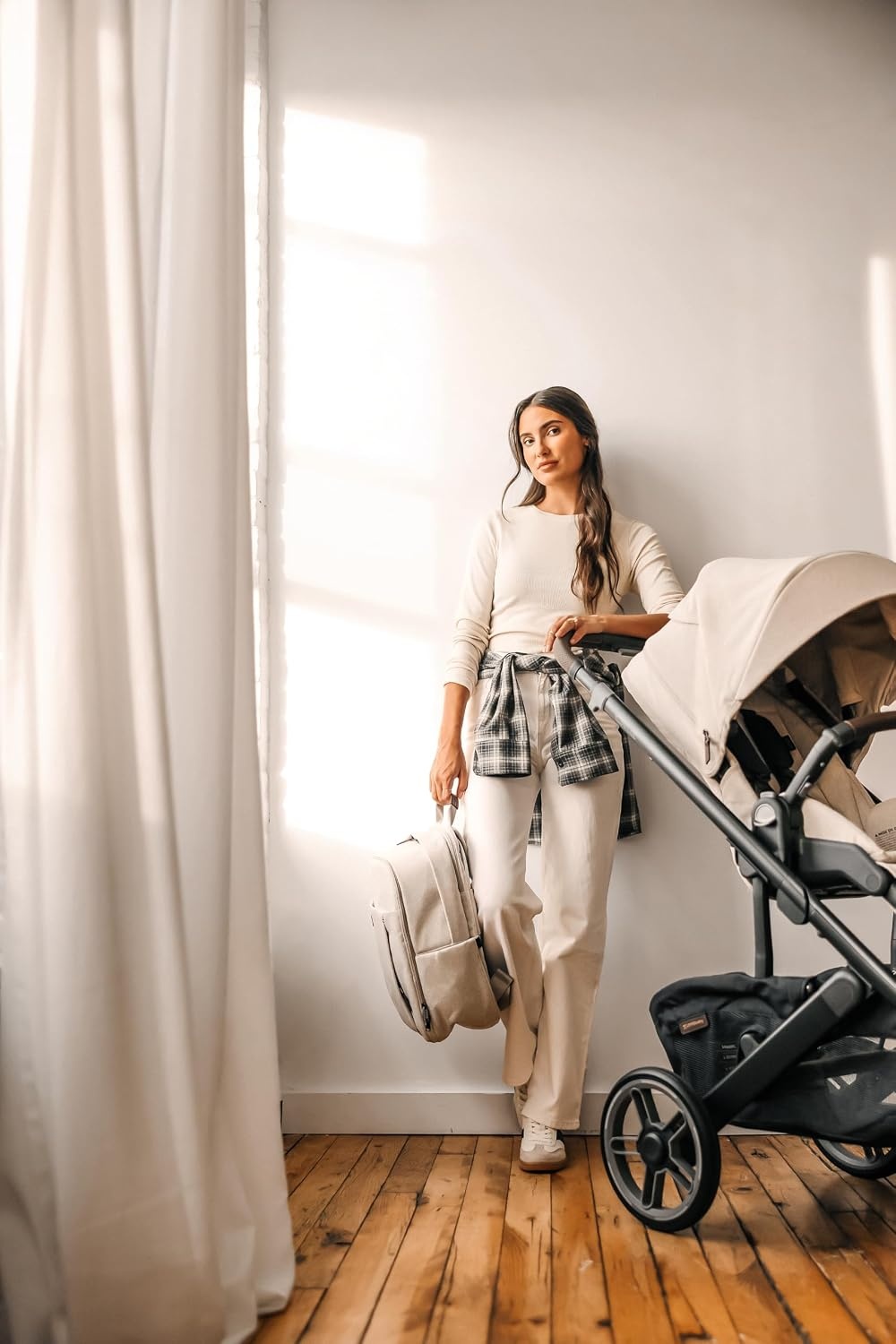 image:imageUPPAbaby Changing Backpack Bottle amp Laptop Pocket Trolley Sleeve JamesAda Sandstone Mlange