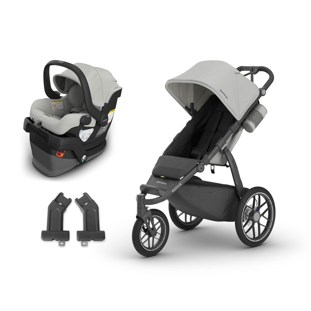 image:imageUPPAbaby Ridge V2 AllTerrain 3Wheel Jogging Stroller Mesa V3 Infant Car Seat Travel System Newborn to Toddler Stroller Combo Car Seat Base Included Never Flat Tires Savannah Pearl Grey